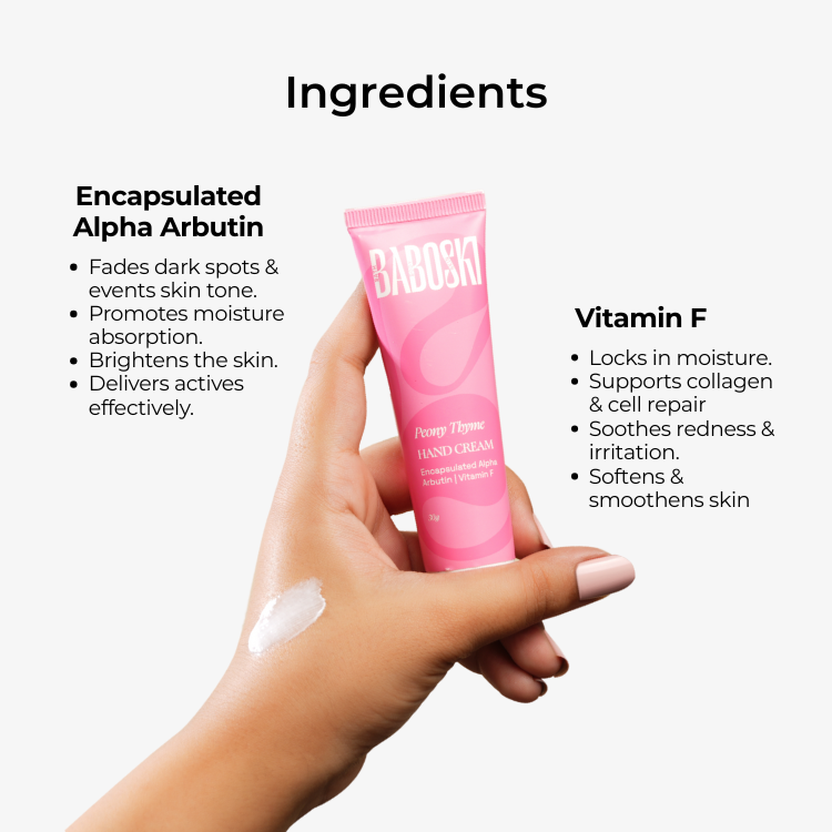 Peony Thyme Handcream with Vitamin F & Alpha Arbutin